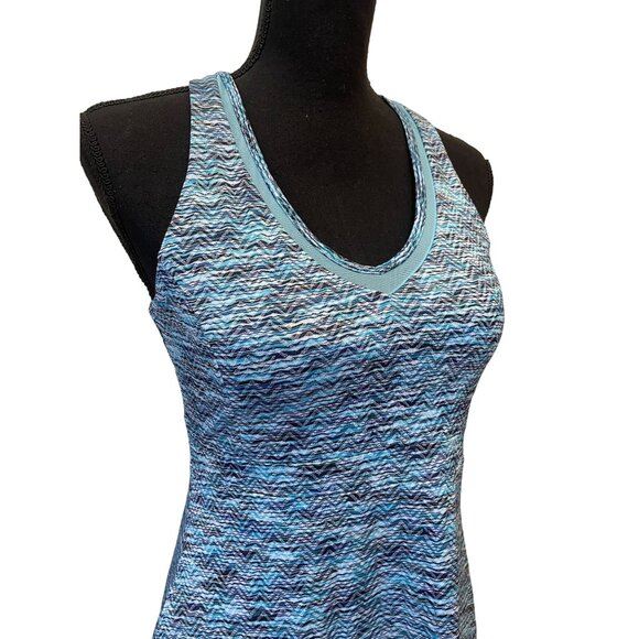 Womens Blue Chevron Athletic Dress Bra Pads V Neck Sleeveless Racerback S halter - Picture 3 of 10